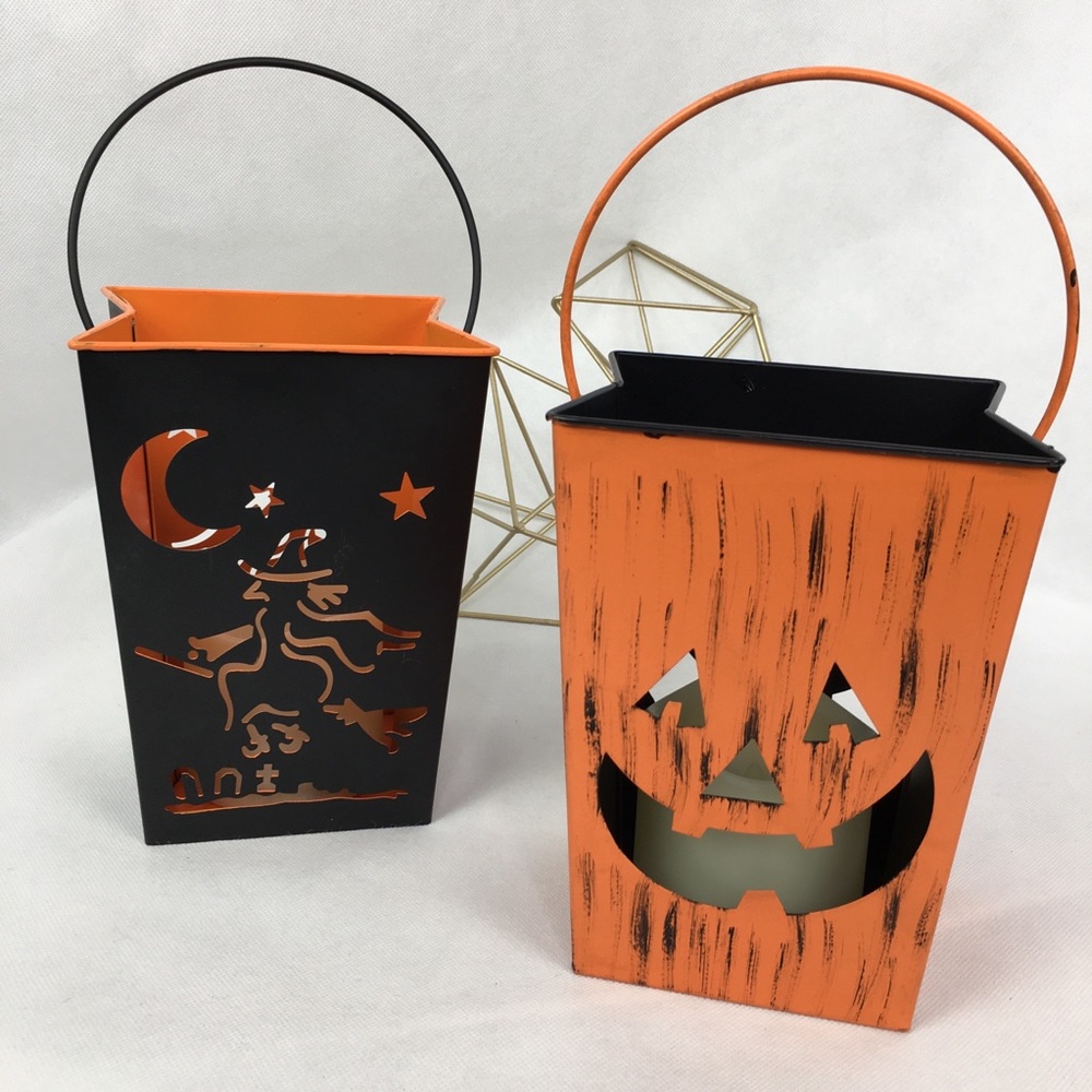 Jack O'Lantern & Witch Flicker Candle Lanterns